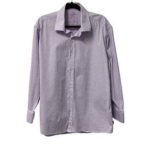 ENGLISH LAUNDRY DRESS SHIRT CHECK TEXTURED FLIP CUFF MENS SIZE 17.5 34/35 PURPLE